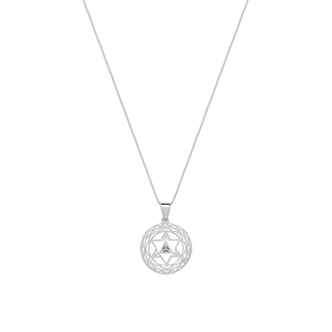 Merkaba Star, Spiritual Ascension Necklace, White Rhodium with White Enamel