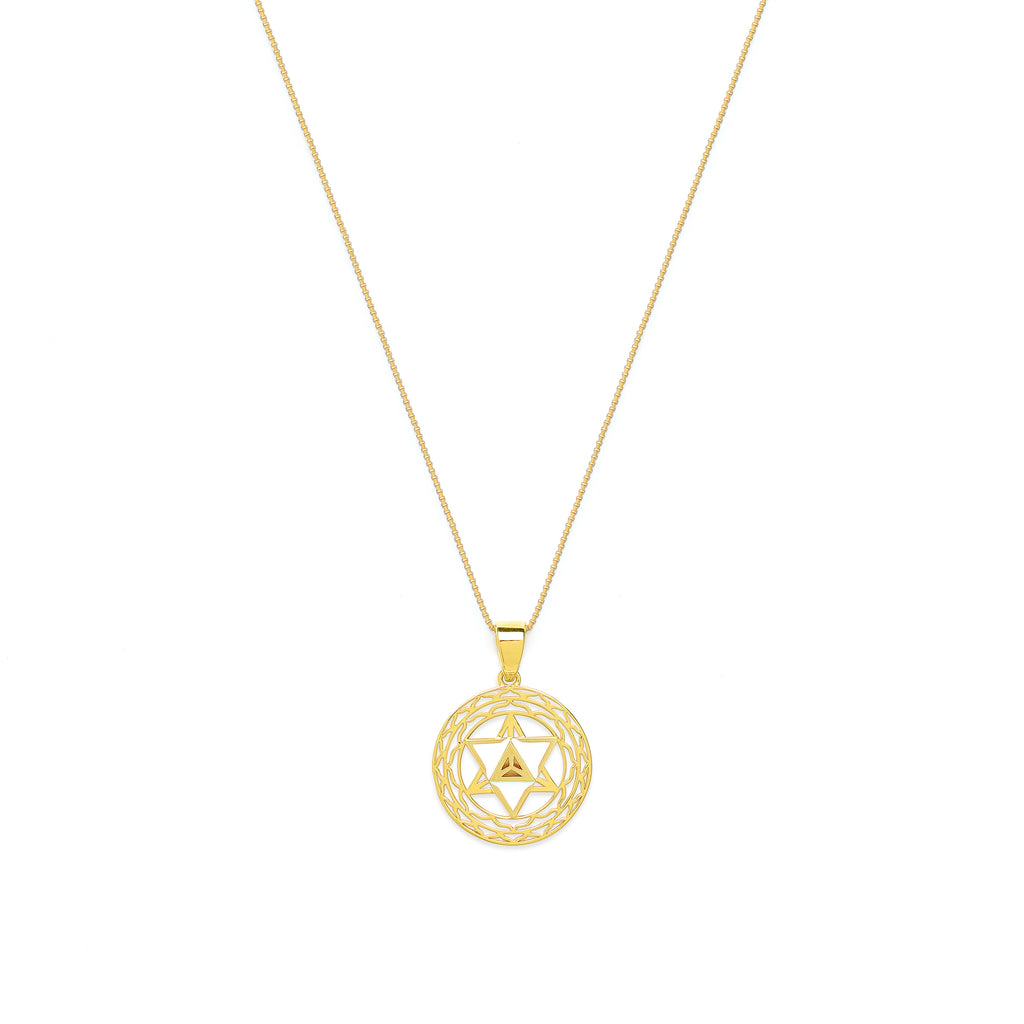 Merkaba Star Spiritual Ascension Necklace – 18K Gold with White Enamel