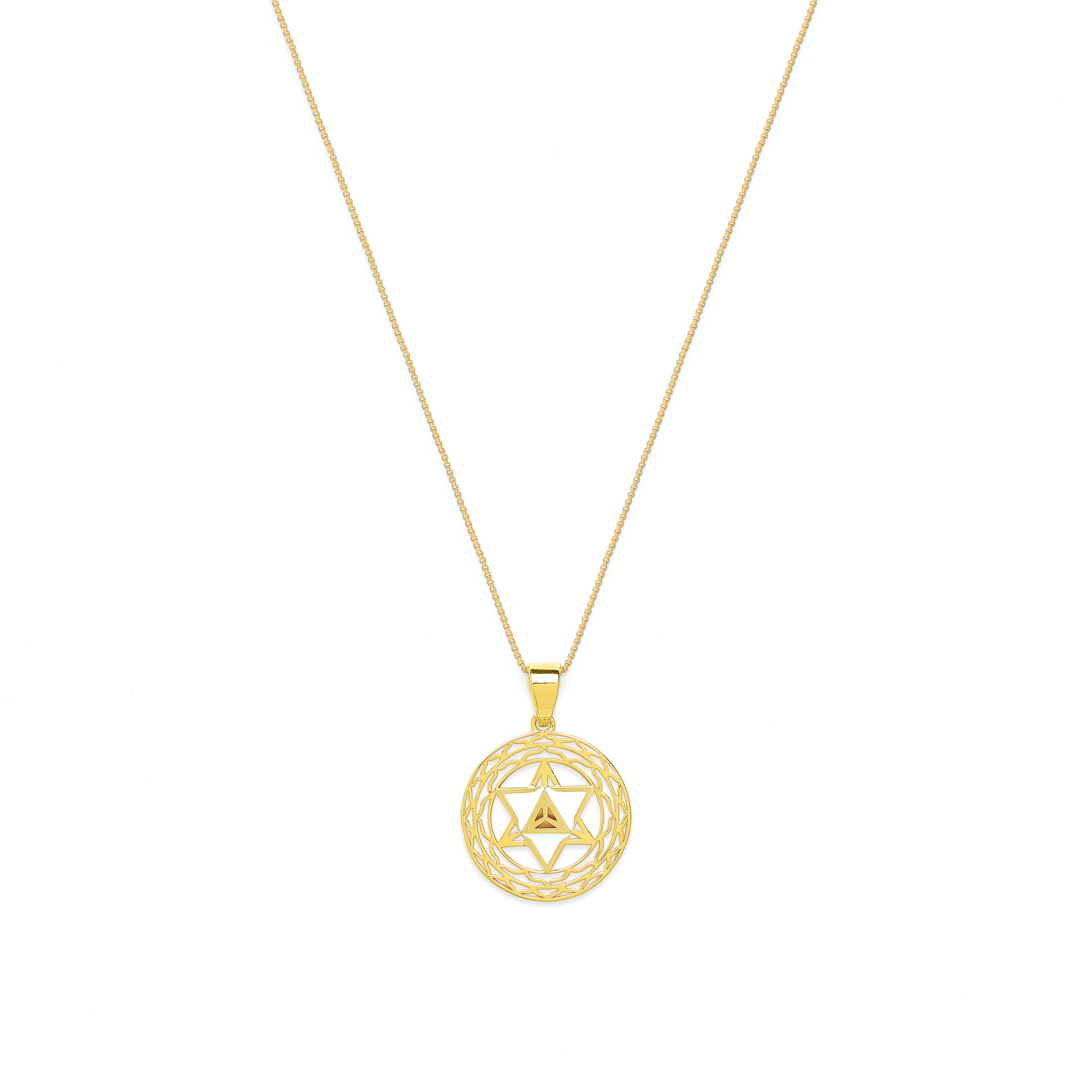 Merkaba Star Spiritual Ascension Necklace – 18K Gold with White Enamel
