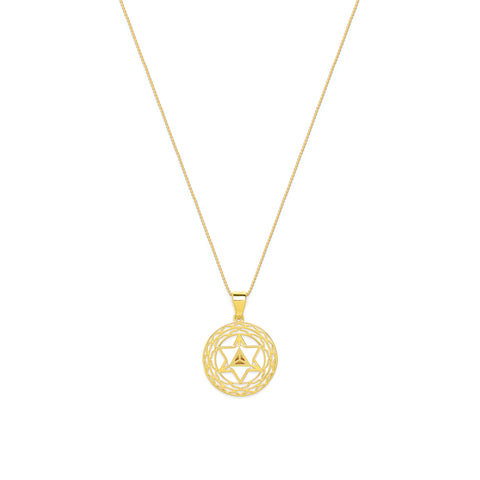 Merkaba Star, Spiritual Ascension Necklace, 18k Gold with White Enamel