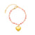 Puffy Heart Bracelet With Pink Enamel Link Chain, One Size