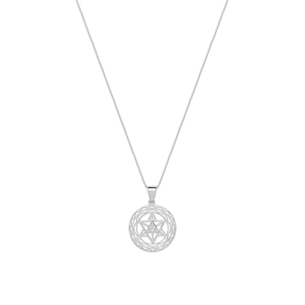 Merkaba Star Light Body Activation Necklace – White Rhodium Spiritual Jewelry