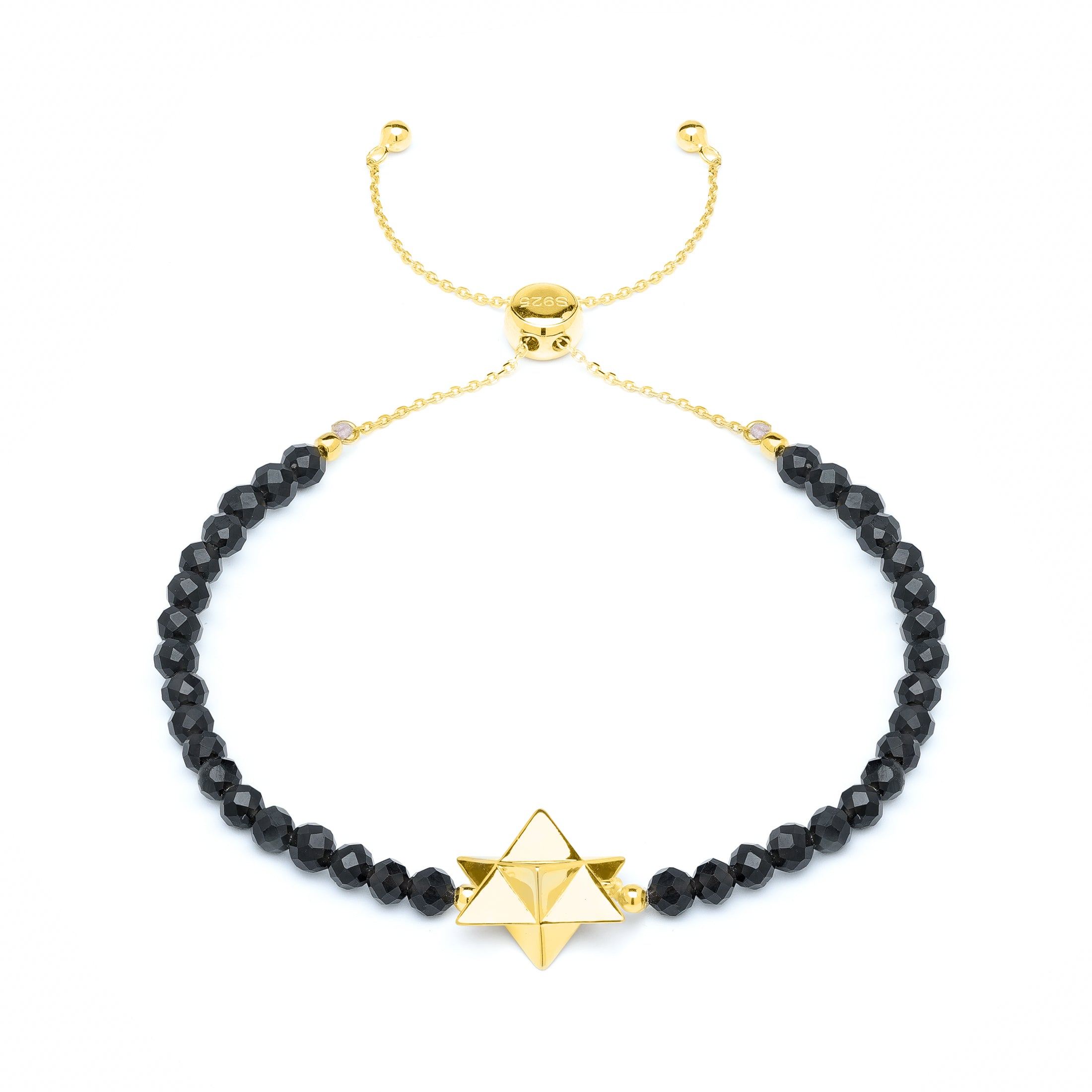 Merkaba Star Energy Protection & Grounding Bracelet – Obsidian in 18K Gold