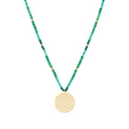 Joy & Prosperity Flower of Life Necklace – Green Aventurine, Spinel & Chrysoprase – 18K Gold