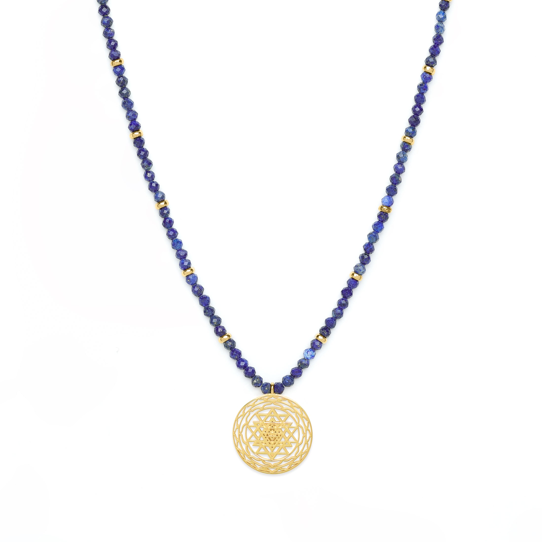Sri Yantra Protection & Peace Necklace – Lapis Lazuli – 18k Gold Sacred Geometry Pendant
