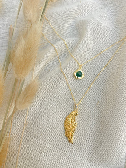 Archangel Raphael Angel of Healing Necklace, Green Agate, 18k Gold