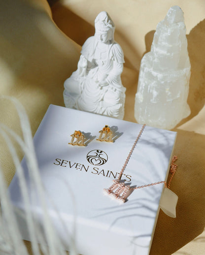 111 Angel Number Manifestation Set, Necklace and Earrings, White Topaz