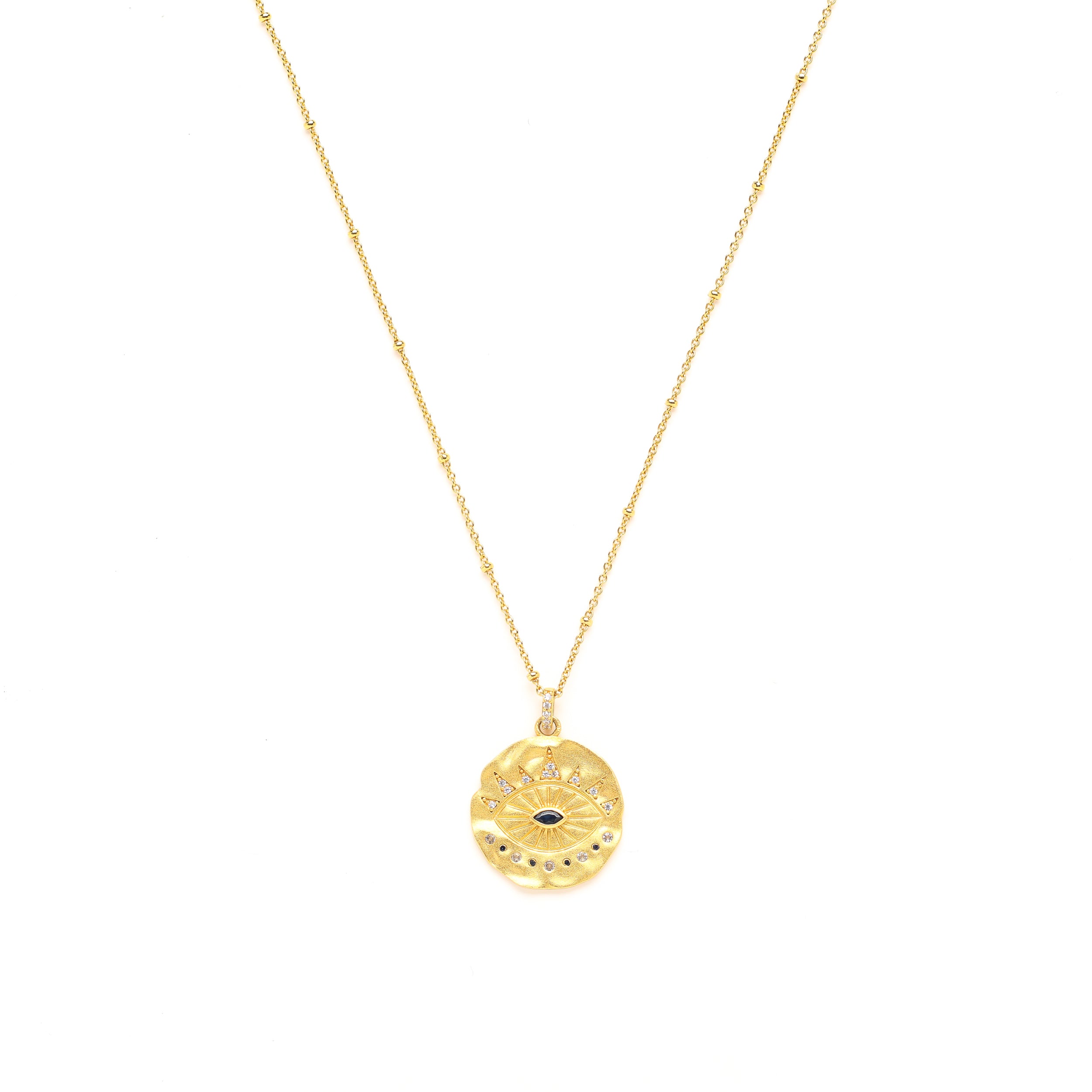 Evil Eye Protection Necklace – Sapphire & White Topaz – 18K Gold Over Sterling Silver