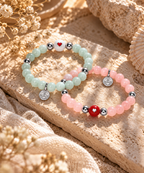 Heart Glow Duo | Morganite & Green Moonstone Bracelet Set | Set of Two | Silver Plated