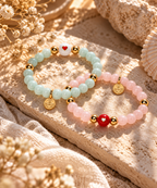 Heart Glow Duo | Morganite & Green Moonstone Bracelet Set | Set of Two | Gold Plated