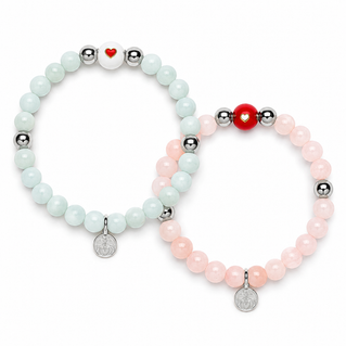 Heart Glow Duo | Morganite & Green Moonstone Bracelet Set | Set of Two | Silver Plated