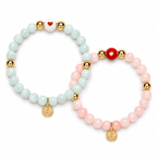 Heart Glow Duo | Morganite & Green Moonstone Bracelet Set | Set of Two | Gold Plated
