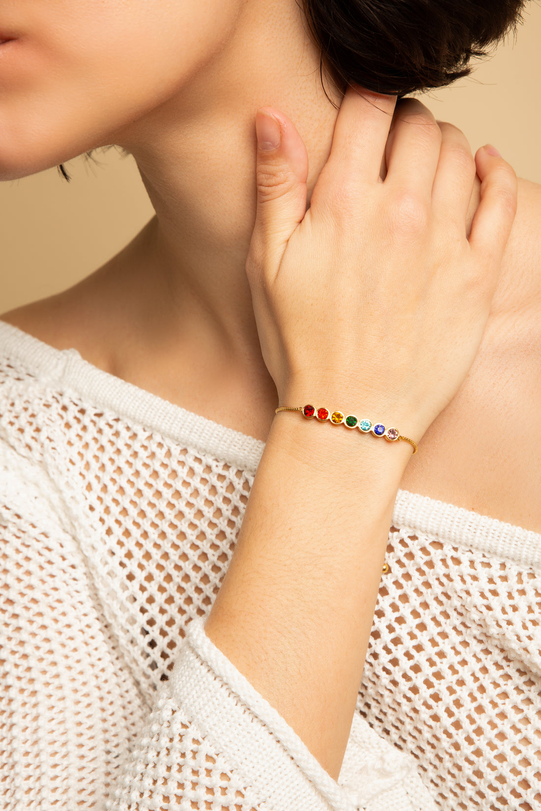 Seven Chakras Healing Stone Adjustable Bracelet, 18k Gold finished Stainless Steel