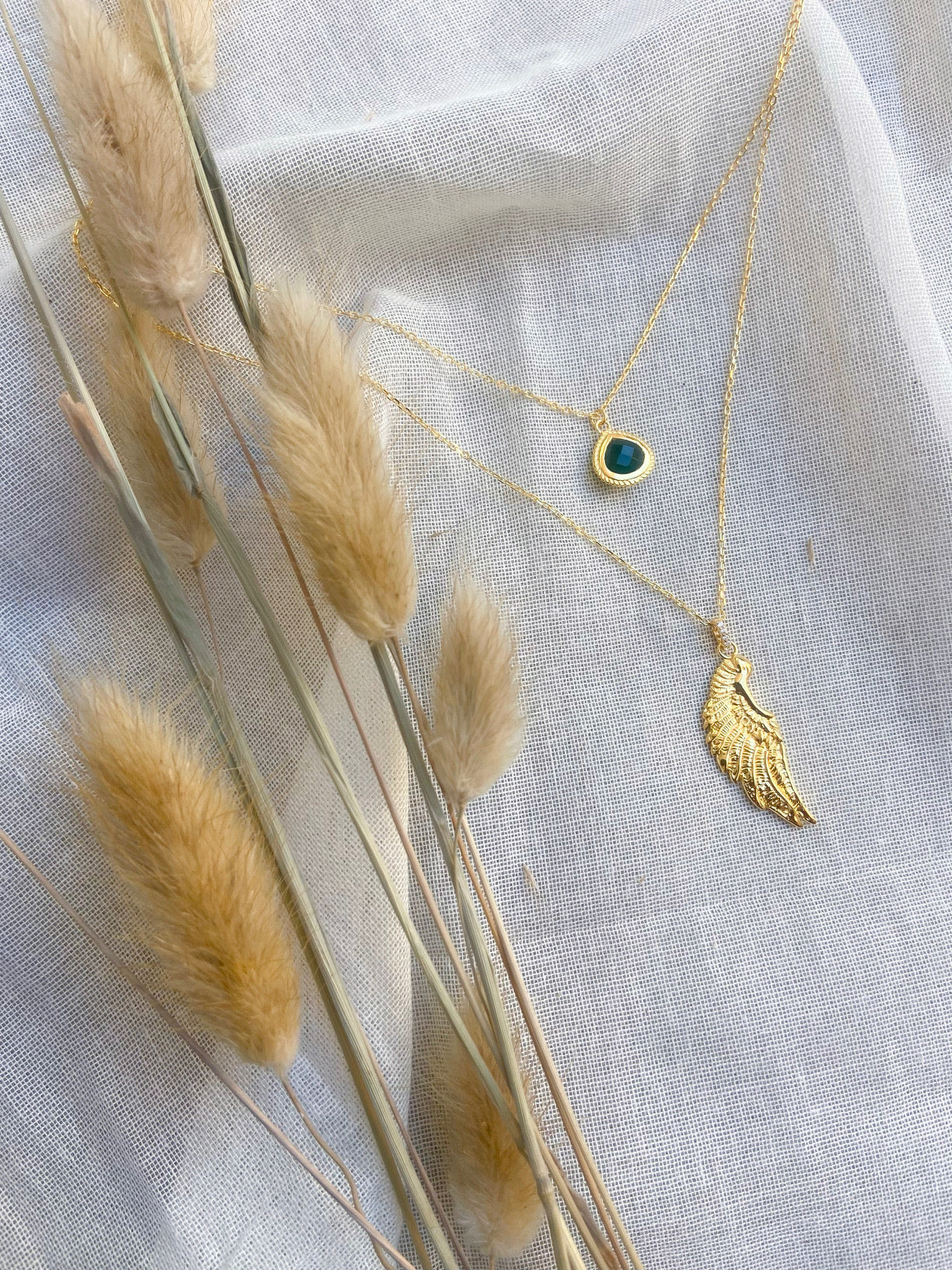 Archangel Raphael Angel of Healing Necklace, Green Agate, 18k Gold