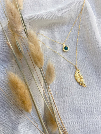 Archangel Raphael Angel of Healing Necklace, Green Agate, 18k Gold
