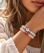 Heart Glow Duo | Morganite & Green Moonstone Bracelet Set | Set of Two | Silver Plated