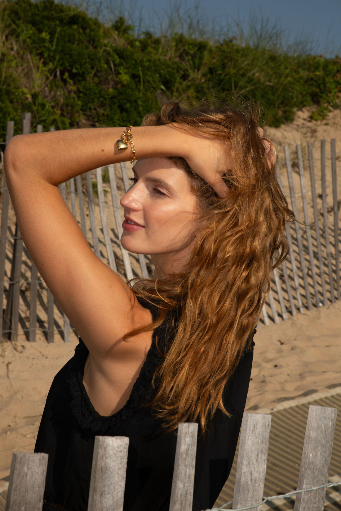 Heart Charm Chain Bracelet, White Rhodium Plated Sterling Silver