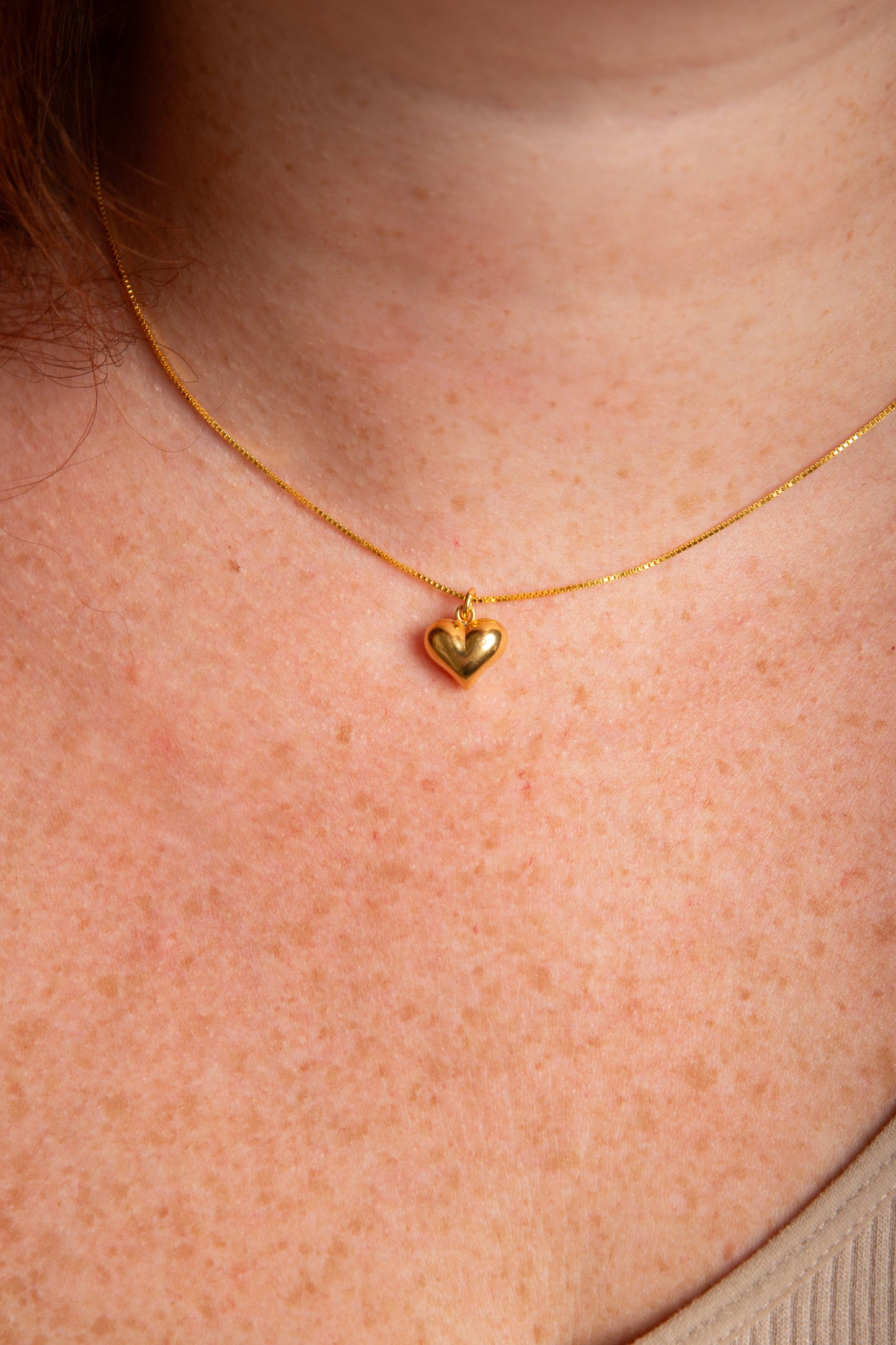 Small Puffy Heart Necklace, 18k Gold Over Sterling Silver