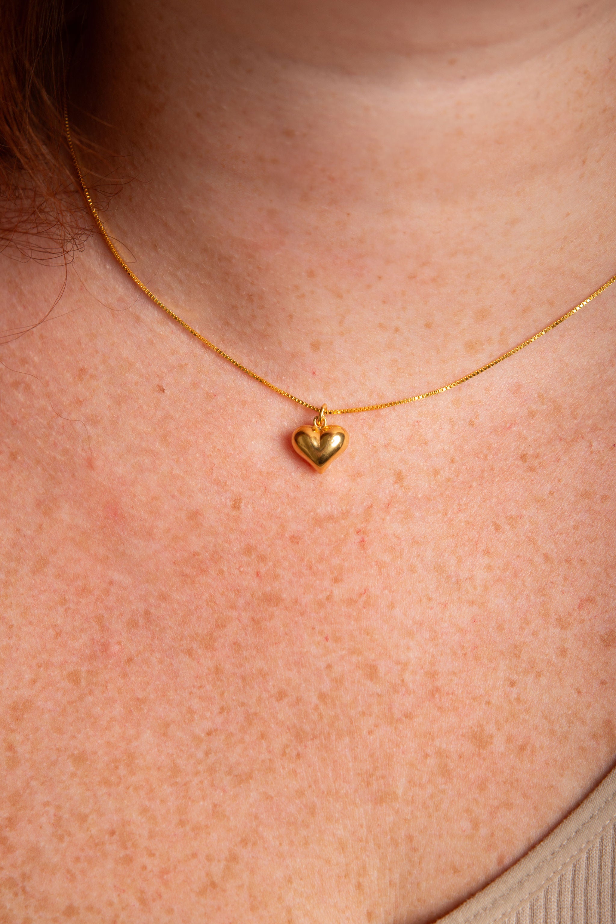Small Puffy Heart Necklace – 18K Gold Over Sterling Silver Minimalist Heart Jewelry