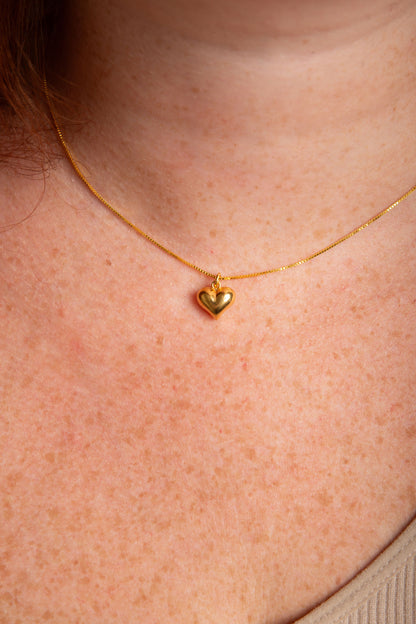 Small Puffy Heart Necklace, 18k Gold Over Sterling Silver