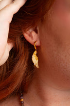 Angel Wing Pave Earrings - Huggie Hoop - 18K Gold