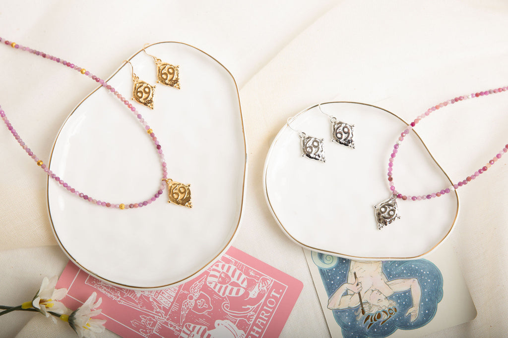 Cancer Zodiac Dangle Earrings in White Rhodium | Vintage Style Jewelry