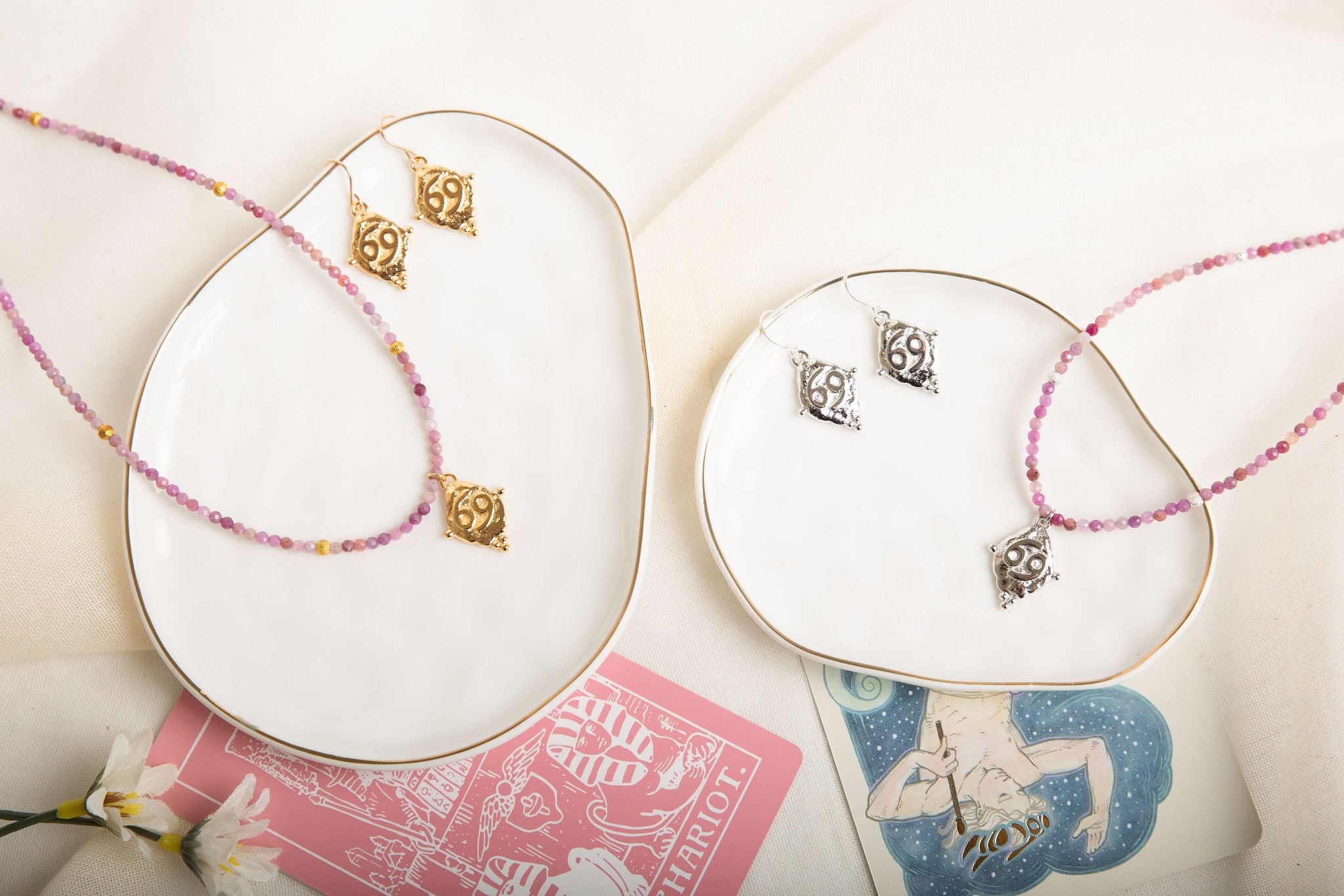 Cancer Zodiac Dangle Earrings in White Rhodium | Vintage Style Jewelry