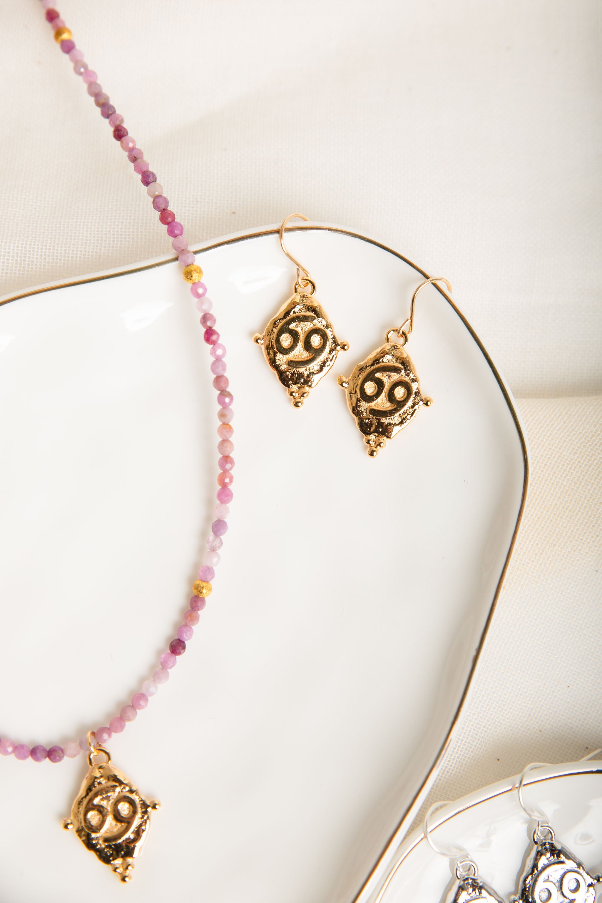 Cancer Zodiac Dangle Earrings in White Rhodium | Vintage Style Jewelry