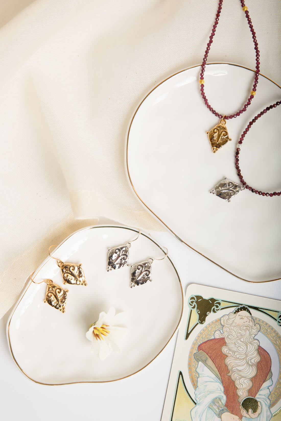 Aries Gemstone Choker Necklace, Red Garnet, White Rhodium Plated