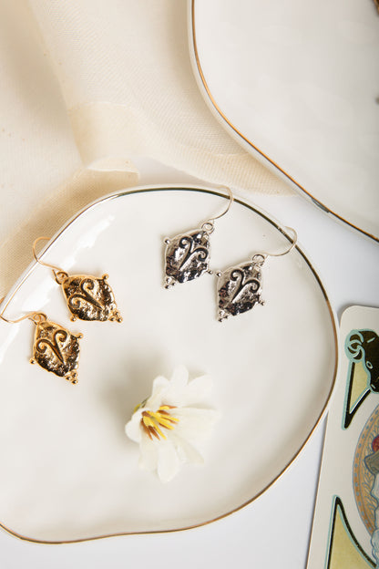 Aries Vintage-Style Dangle Earrings, 18k Gold Plated with Antique Zodiac Symbol