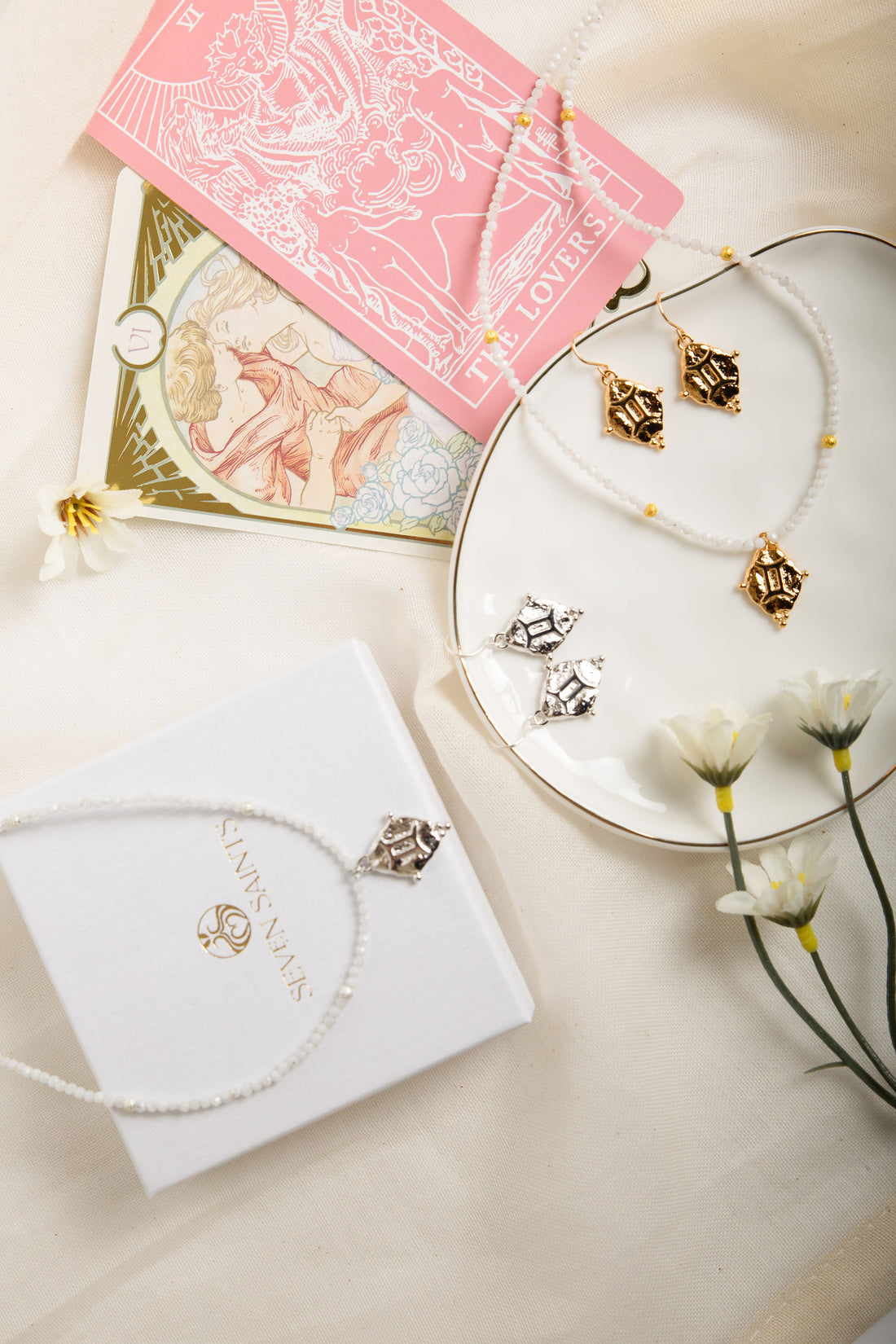 Gemini Gemstone Choker Necklace, White Moonstone, White Rhodium Plated