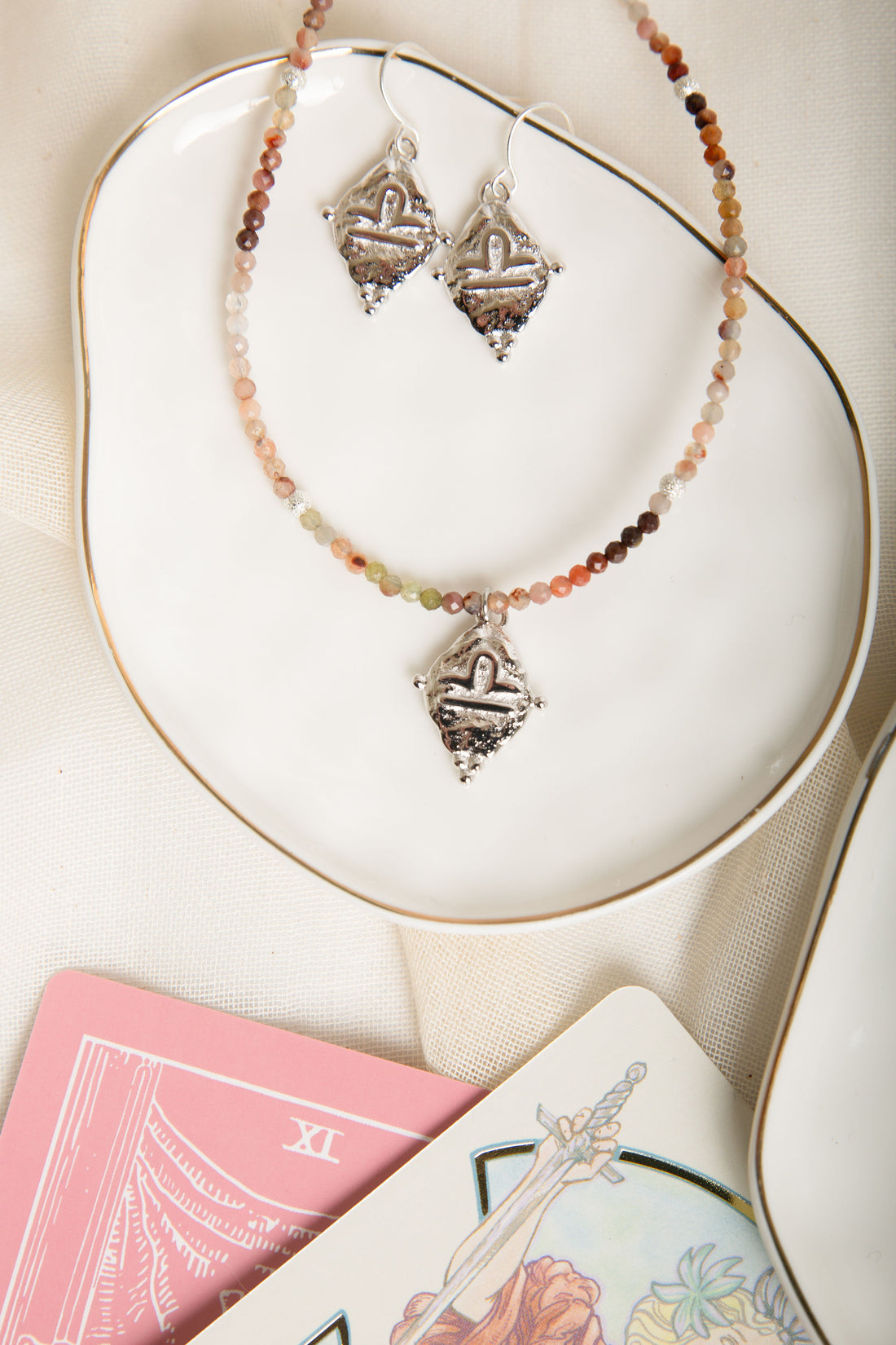 Libra Gemstone Choker Necklace, Multi-Colored Opal, White Rhodium