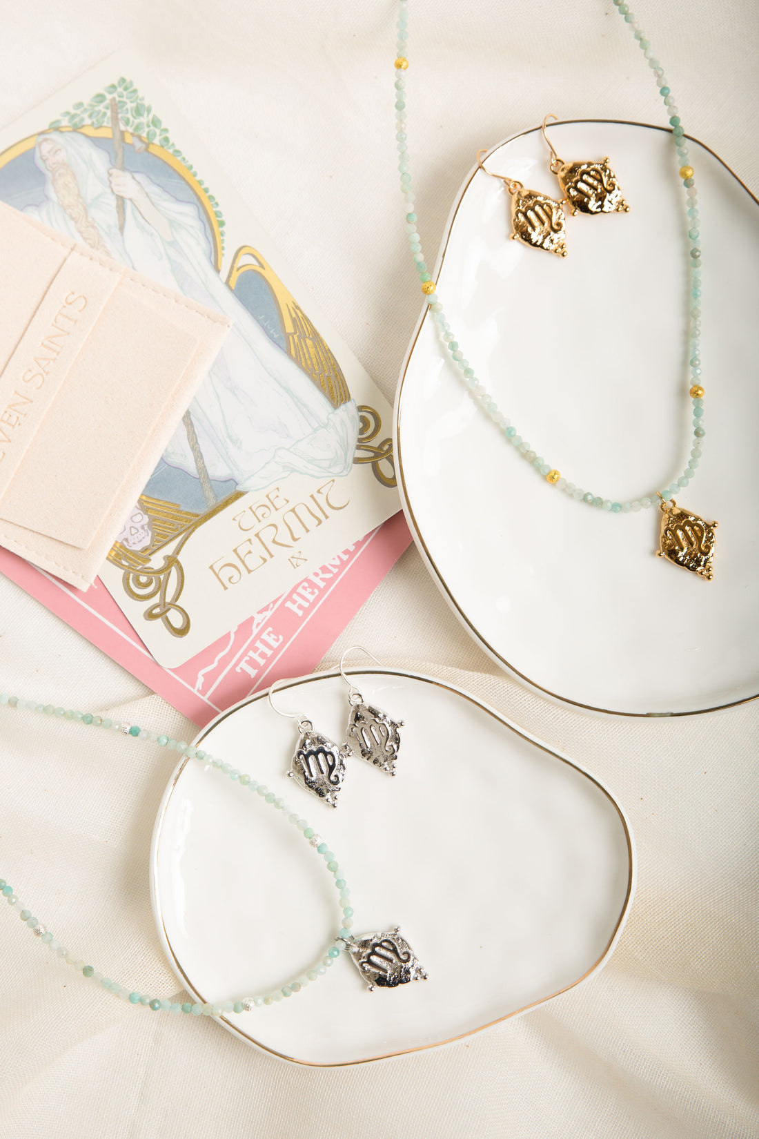 Virgo Gemstone Choker Necklace, Amazonite, White Rhodium