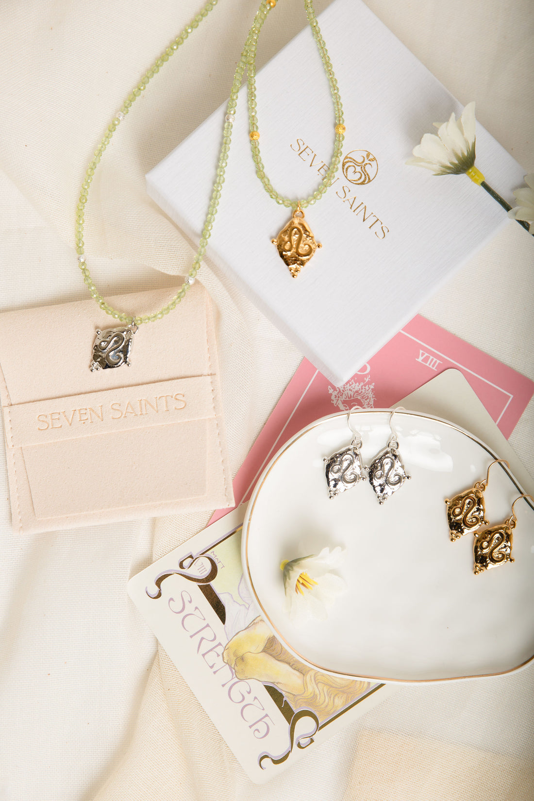 Leo Gemstone Choker Necklace, Peridot, White Rhodium Plated