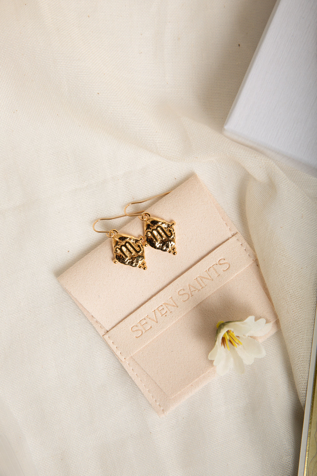 Scorpio Zodiac Dangle Earrings in White Rhodium | Vintage Style Jewelry