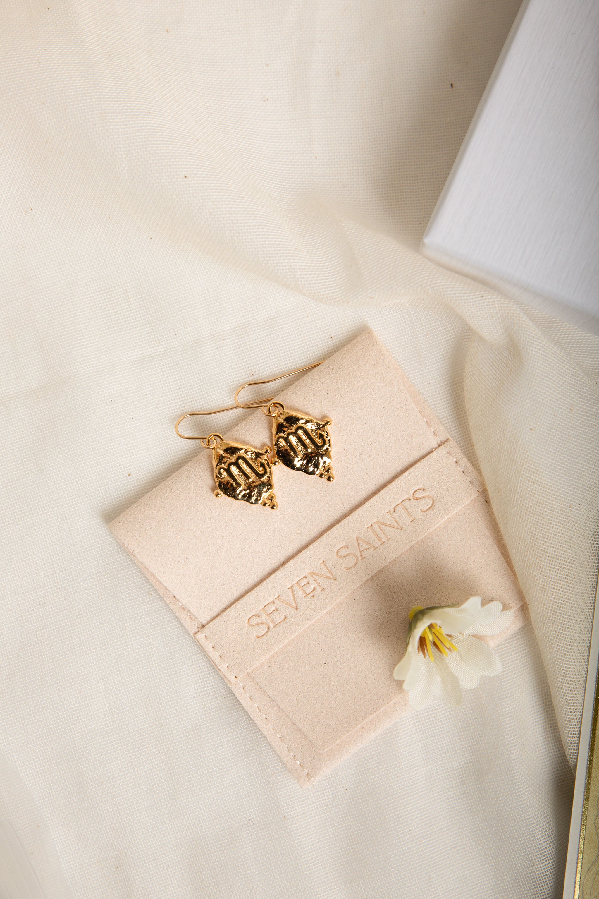 Scorpio Zodiac Dangle Earrings in White Rhodium | Vintage Style Jewelry