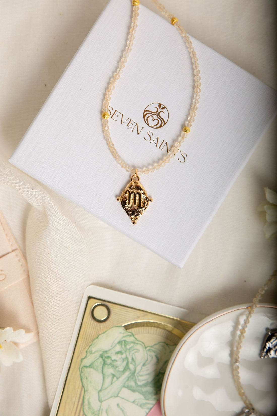 Scorpio Gemstone Choker Necklace, Citrine, 18k Gold Plated