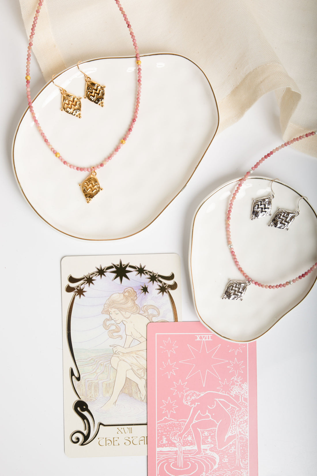 Aquarius Gemstone Choker Necklace, Rhodonite, 18k Gold Plated