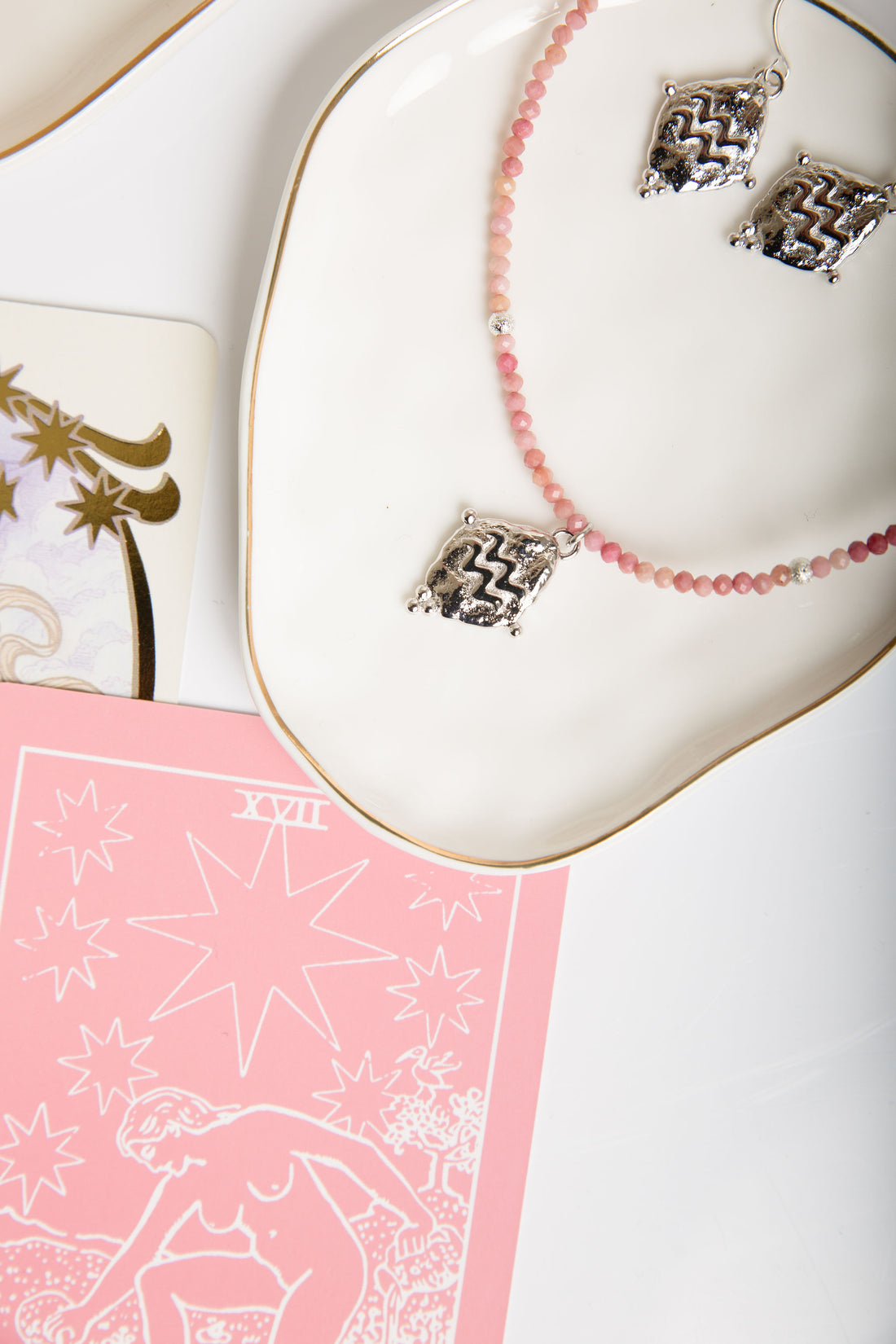 Aquarius Vintage-Style Dangle Earrings, White Rhodium Plated