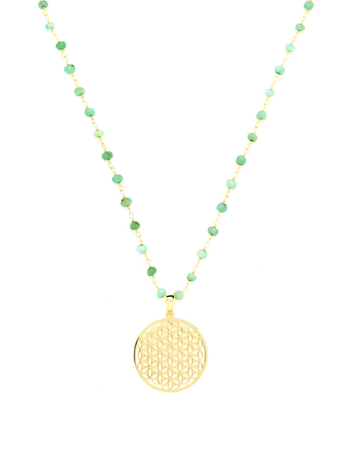 Abundant Blessings Flower of Life Necklace, Green Chrysoprase, 18K Gold