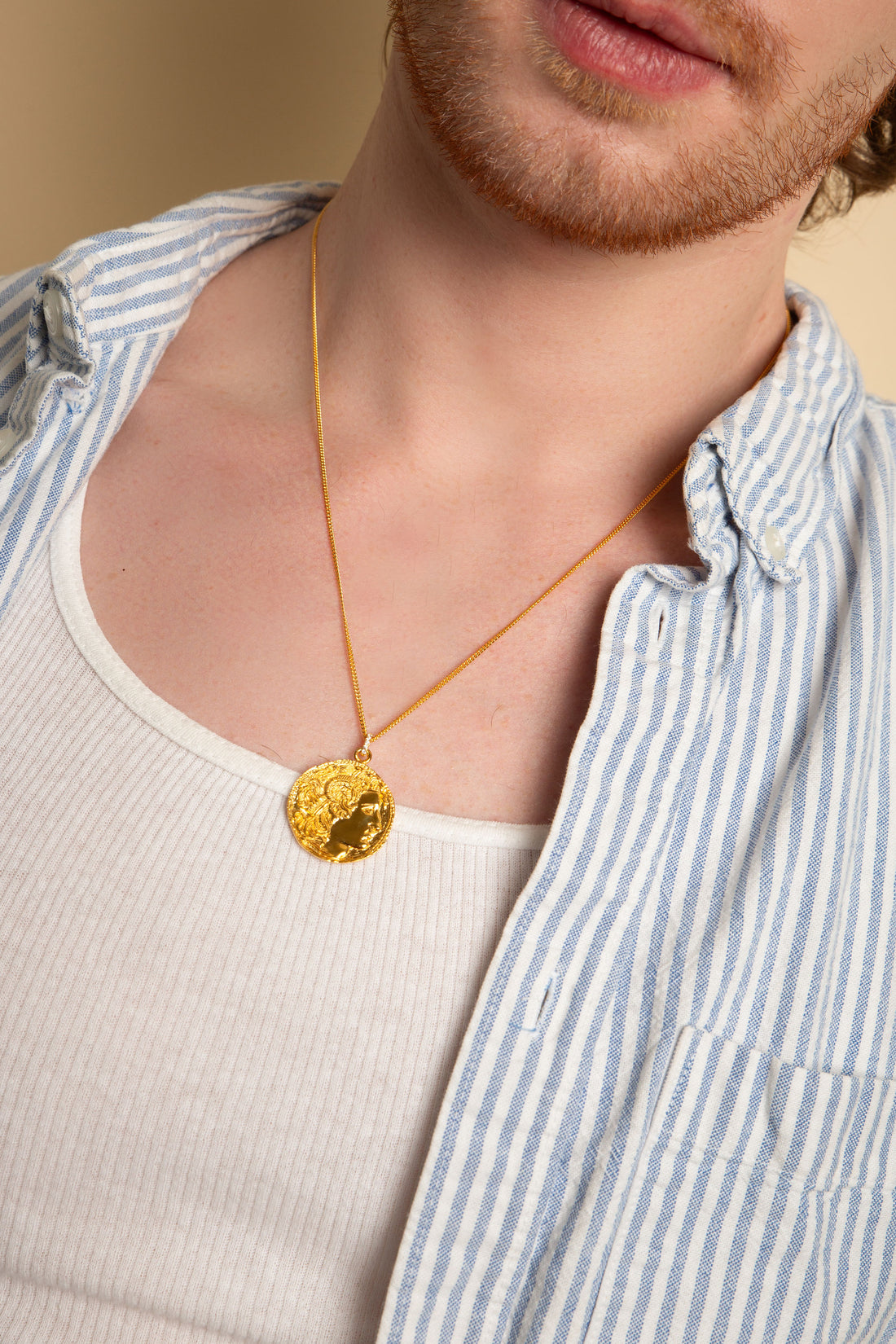 Alexander the Great Bust Antique Coin Necklace, Unisex, 18K Gold Over Sterling Silver