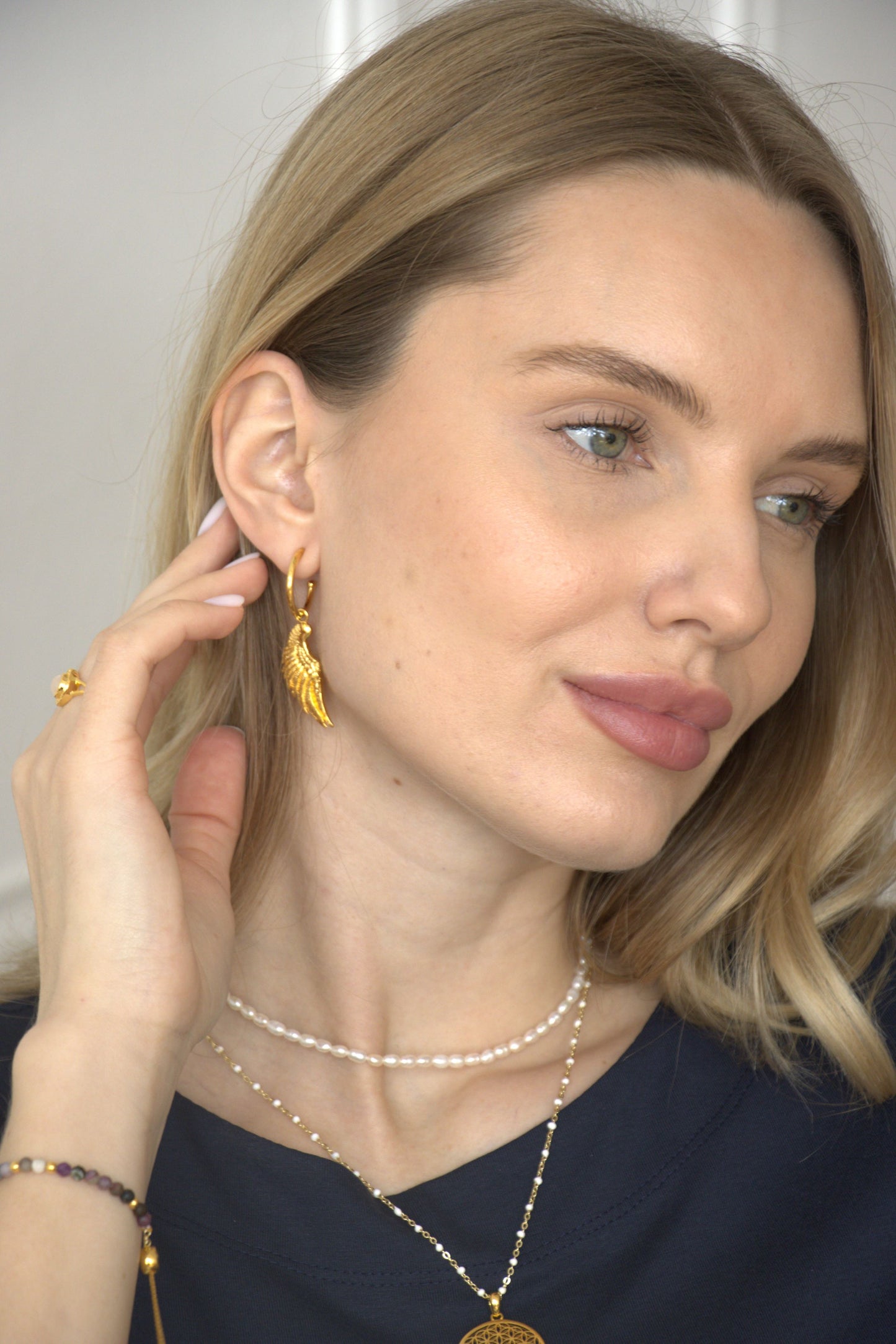 Angel Wing Small Hoop Earrings Rose Gold Over Sterling Silver
