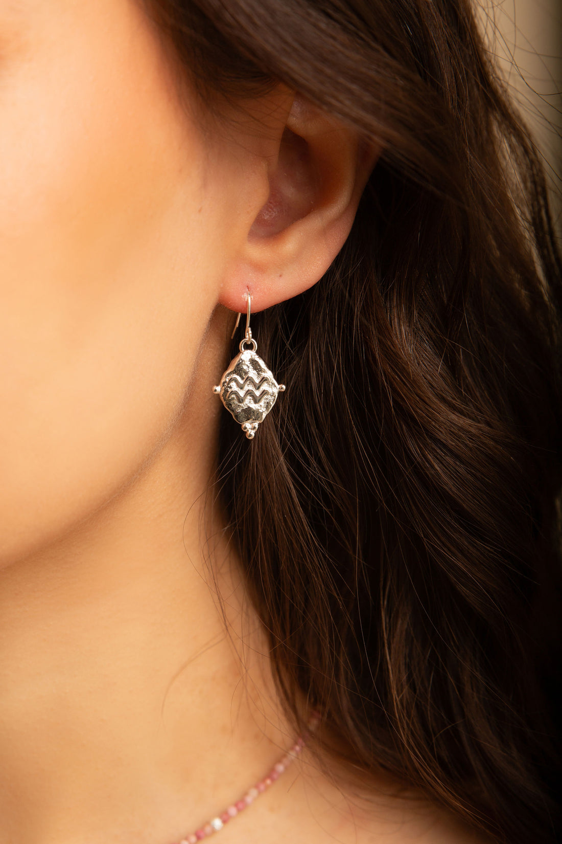 Aquarius Vintage Style Dangle Earrings - White Rhodium Plated