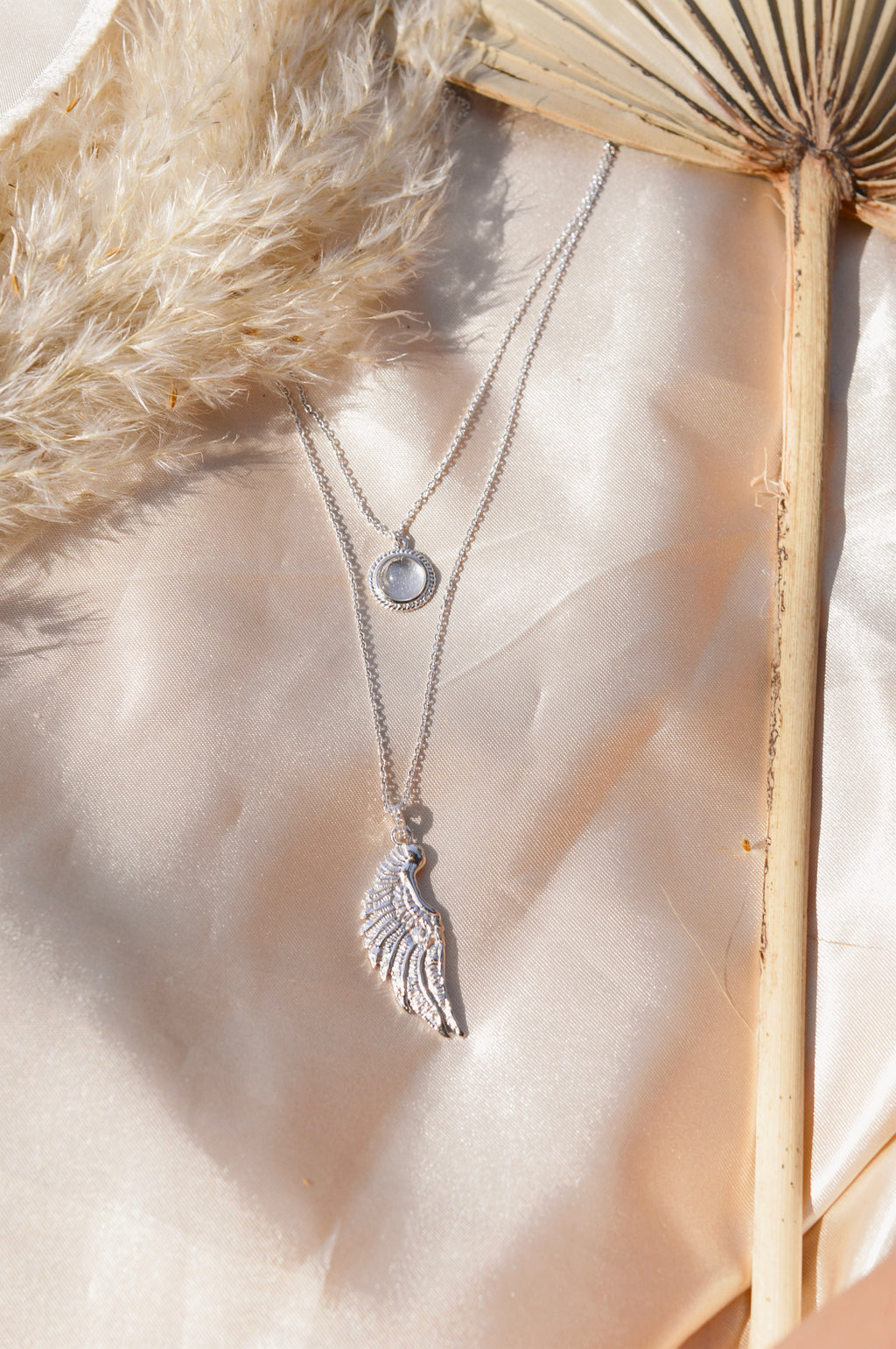 Archangel Gabriel Angel Of Communication Necklace - White Rhodium - Clear Quartz