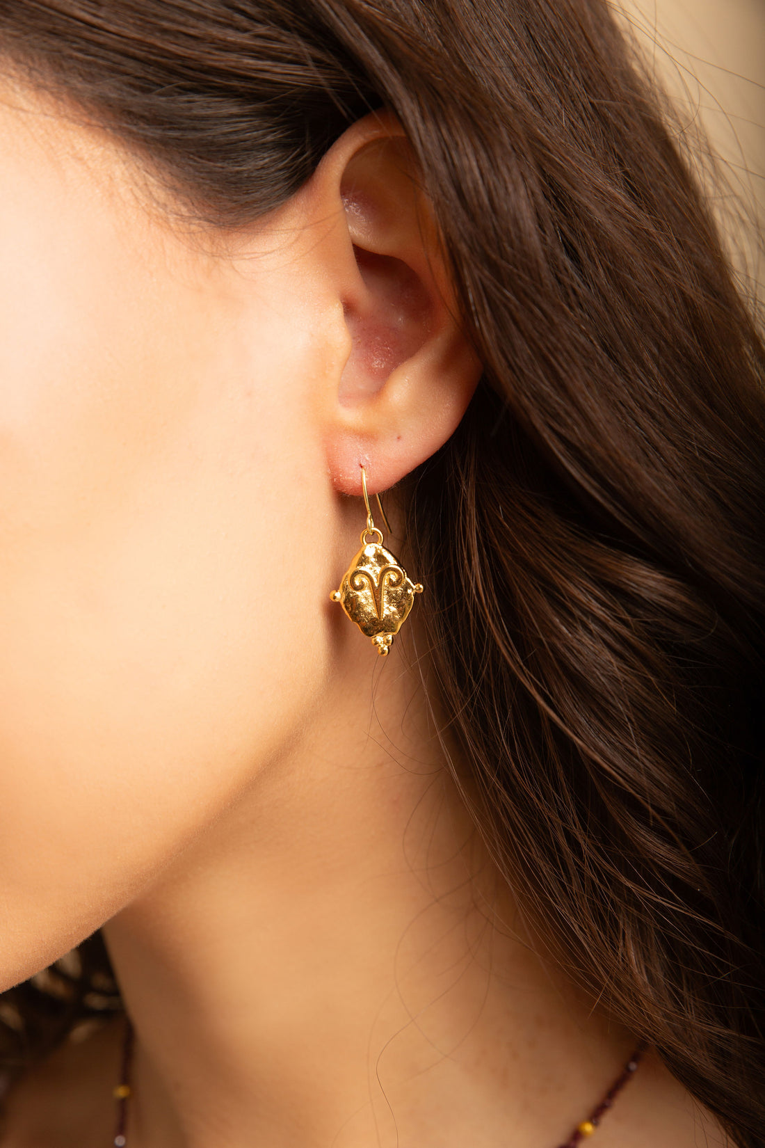 Aries Vintage Style Dangle Earrings - 18k Gold Plated with Antique Zodiac Symbol