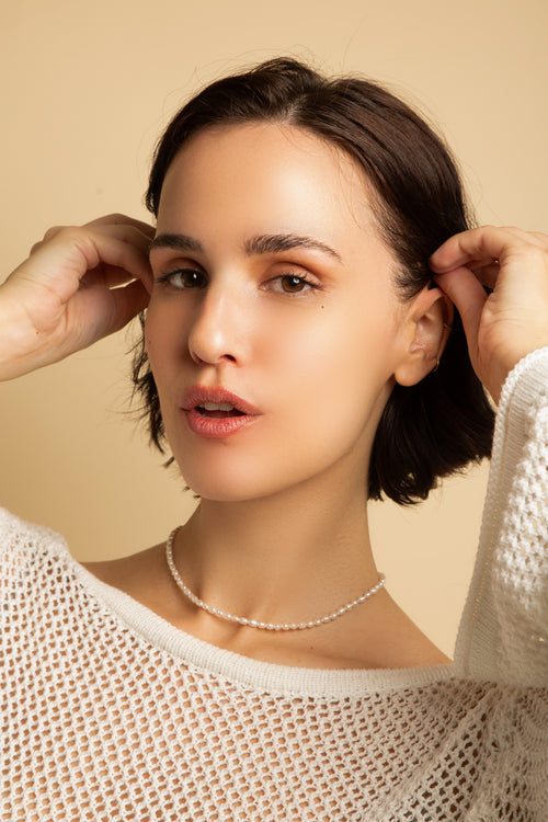 Pure Light Baroque Freshwater Pearl Choker Necklace – 18K Gold Over Sterling Silver