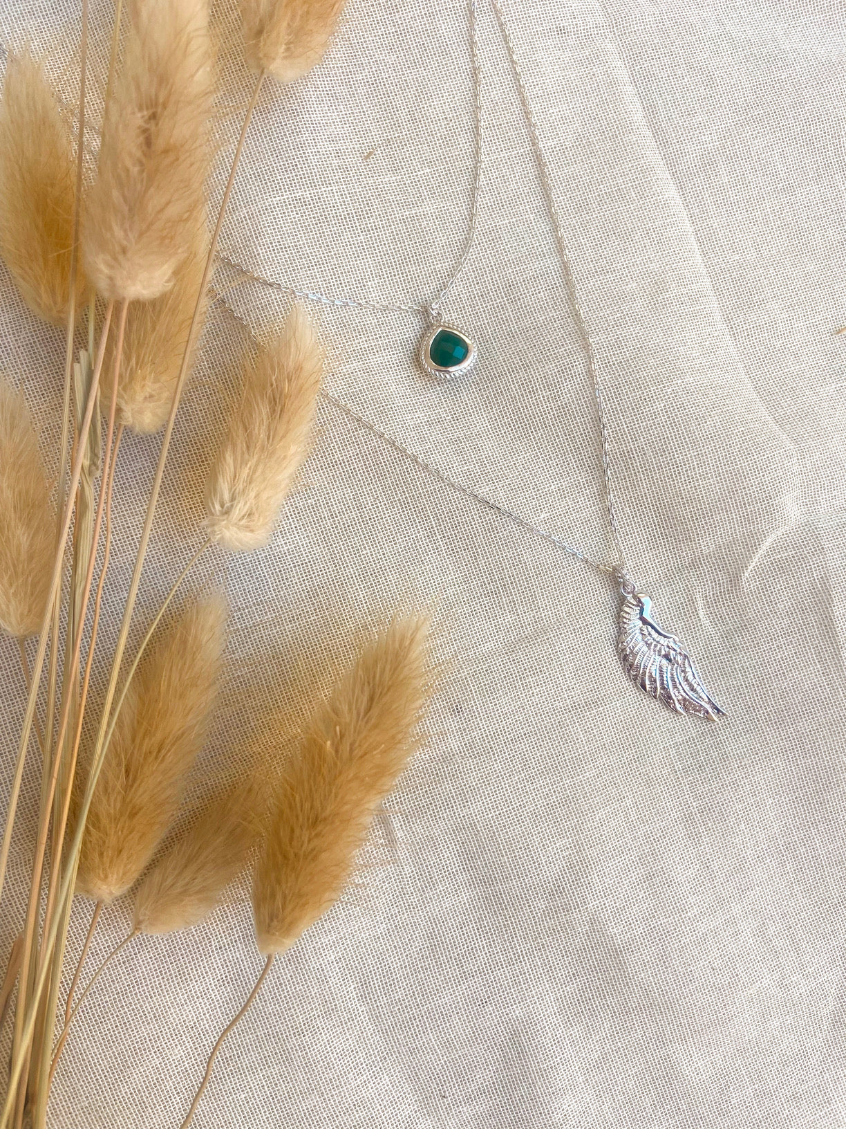Archangel Raphael Angel of Healing Necklace, Green Agate, 18k Gold