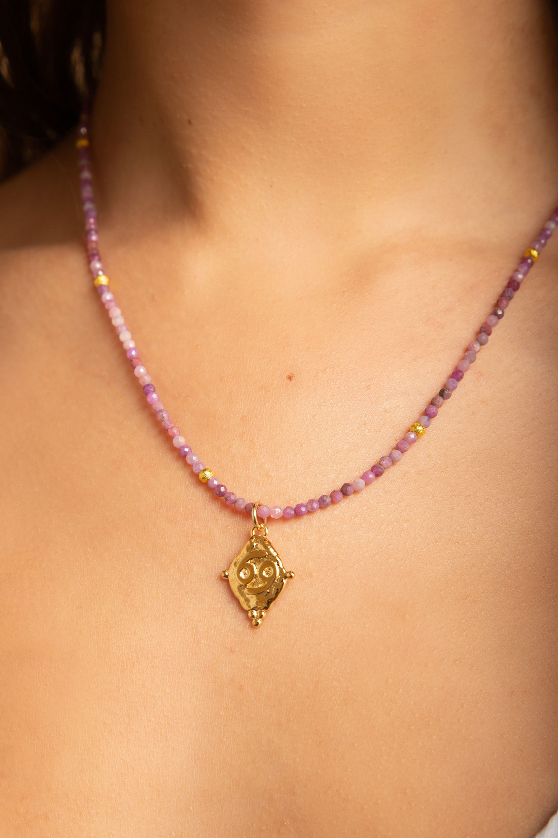 Cancer Zodiac Gemstone Choker Necklace - Ruby 18k Gold Plated