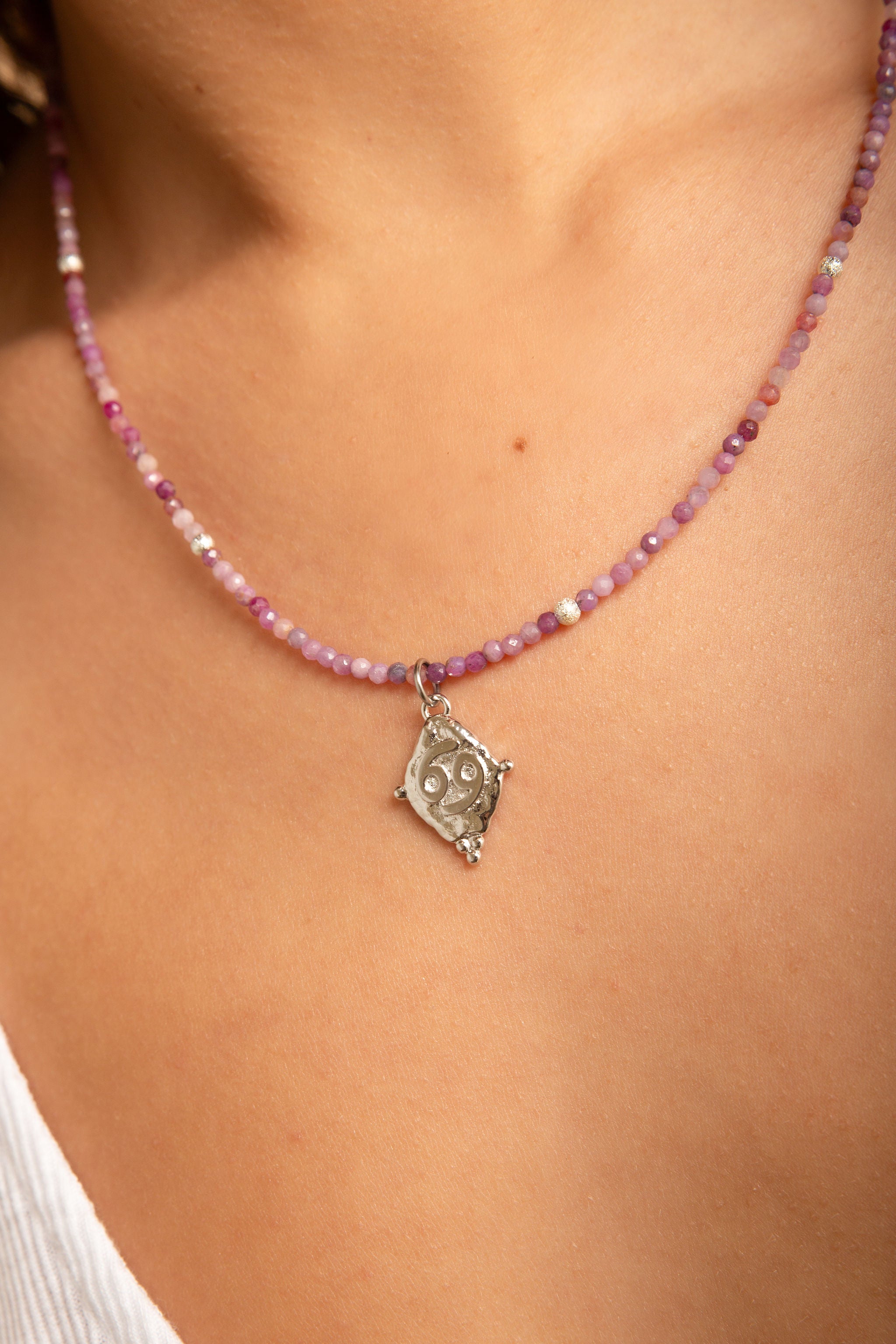 Cancer Zodiac Choker Necklace – Ruby White Rhodium Plated Horoscope Jewelry