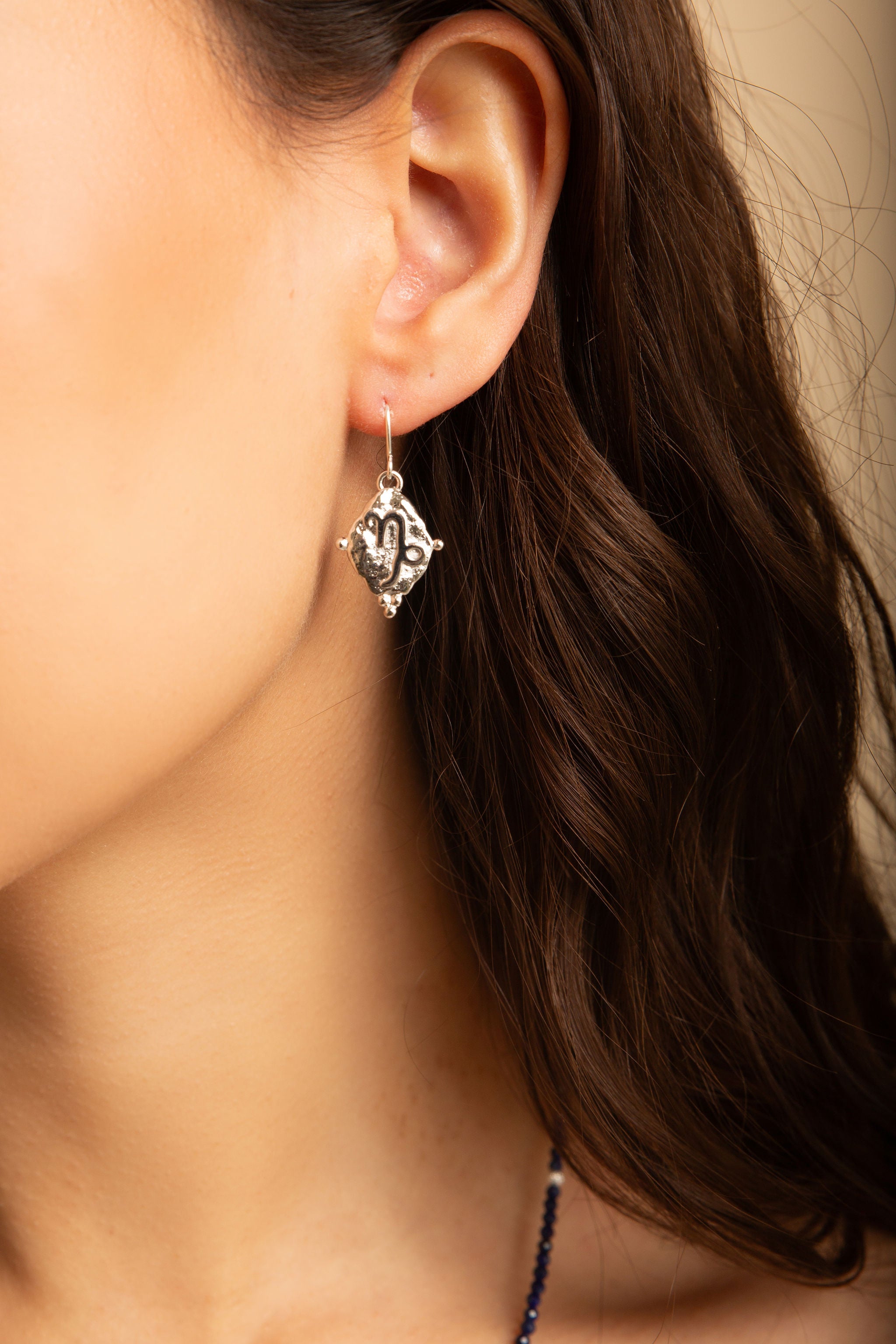 Capricorn Zodiac Dangle Earrings in White Rhodium | Vintage Style Jewelry